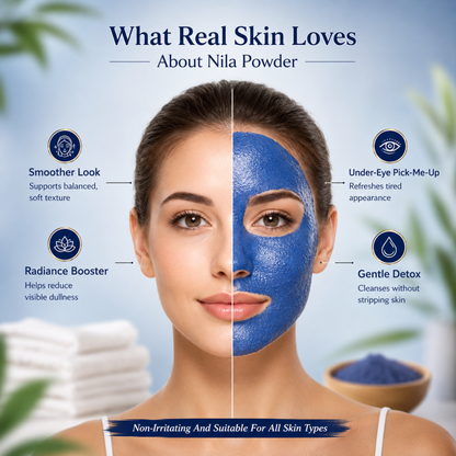 Moroccan Bliss Traditional Nila Powder for Face and Bod Natural Blue Moroccan for Bath, Spa and Hammam Deep Cleansing, Exfoliating and Refreshing Beauty Care,50g