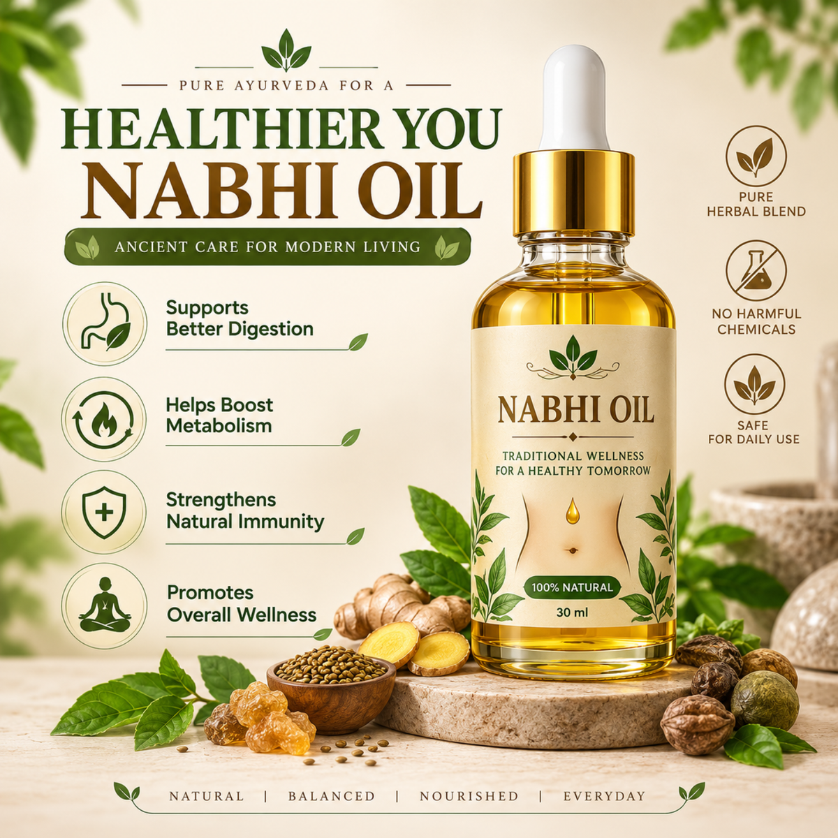 Nabhi Oil for Weight Management & Body Detox 30ml | Ayurvedic Herbal Belly Button Oil | Supports Digestive Wellness, Metabolism Balance, Relaxation & Daily Self-Care for Men & Women, 30 ML