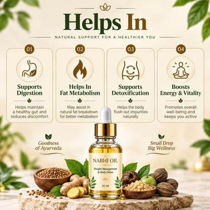 Nabhi Oil for Weight Management & Body Detox 30ml | Ayurvedic Herbal Belly Button Oil | Supports Digestive Wellness, Metabolism Balance, Relaxation & Daily Self-Care for Men & Women, 30 ML
